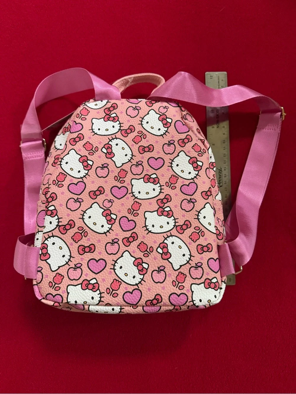 NWT Hello Kitty Pink Patterned Mini Backpack with Hearts & Apples